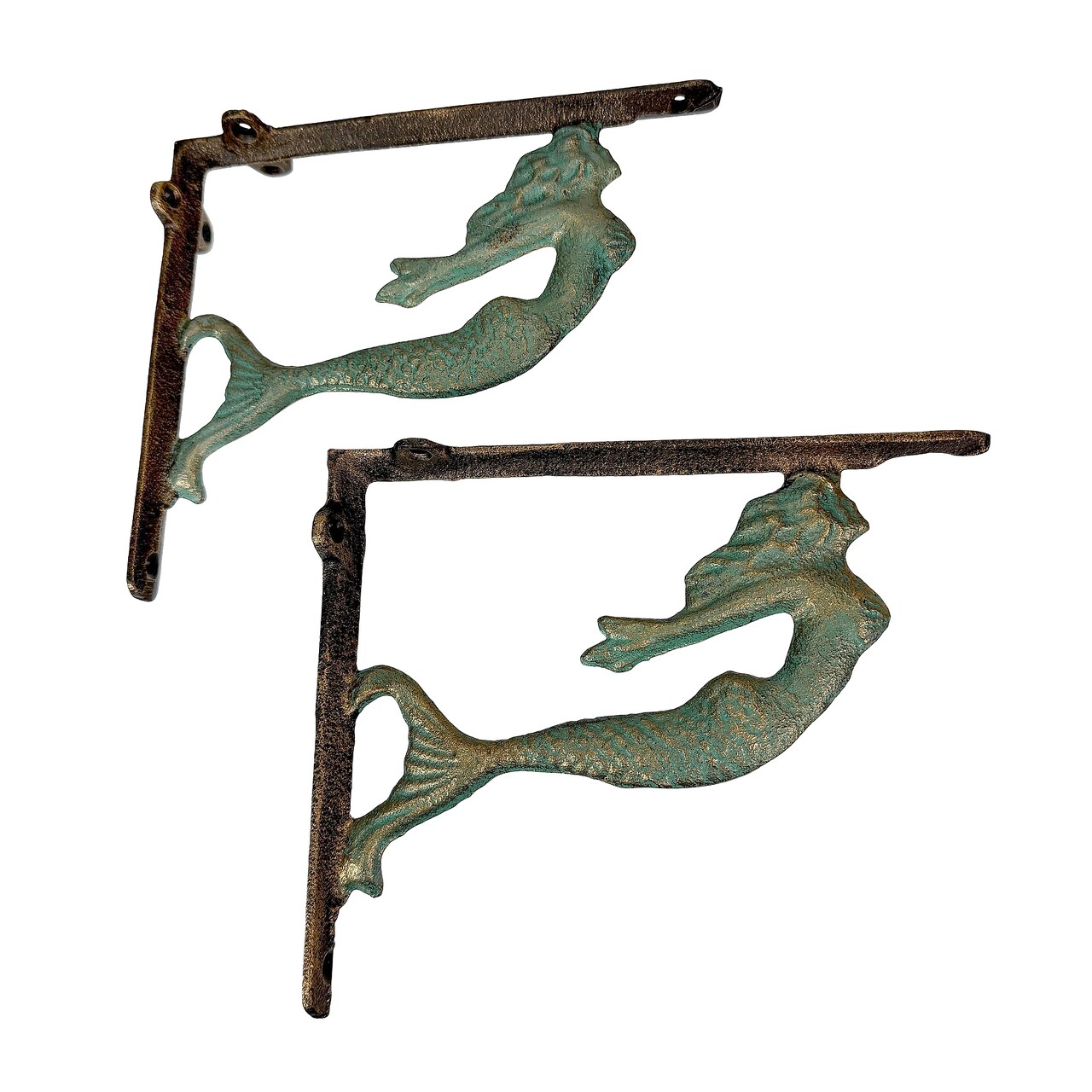 Cast Iron Swimming Mermaid Wall Shelf Bracket Coastal Decor Set of 2